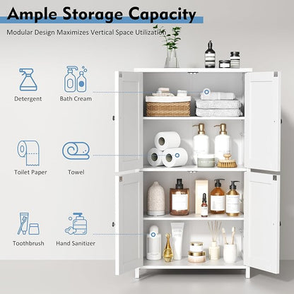 Shintenchi Bathroom Storage Cabinet with Doors and Shelves, Floor Cabinets for Washroom Furniture, Laundry Room, Organization with Adjustable Shelf, White