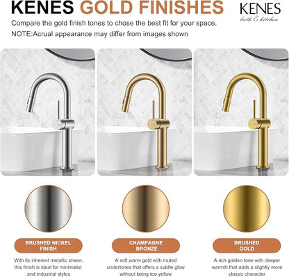 Champagne Bronze Pull Down Tall Vessel Sink Faucet 1 Hole 1 Handle | Vessel Bowl Faucet with Pop Up Drain & Supply Lines, Lead-Free cUPC & NSF Certified, 1 Hole Faucet for Vanity RV Restroom