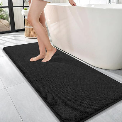 OLANLY Memory Foam Bathroom Runner Rugs 47x17, Absorbent Long Mat, Black | Soft Quick Dry Bath Rugs, Non-Slip Carpet, Machine Washable Mat for Bathroom Floor, Tub and Shower, Home Decor Accessories