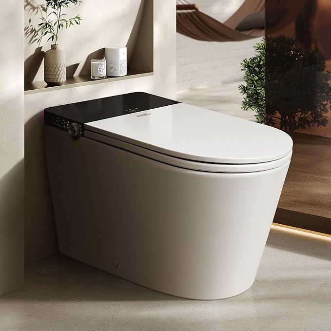 ADA Premium Smart Toilet with Automatic Opening Lid, Microwave & Foot Sensor Flushing, Bidet Wash & Air Dryer, Self-Cleaning Nozzle, Heated Seat, LED Display, Quiet Dual Pump