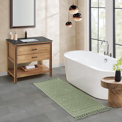 French Connection Nellore Bath Rugs, Woven and Beaded Bath Mats, Durable and Thick Bath Mats for Bathroom and Shower Rugs, 24" x 64", Sage Green
