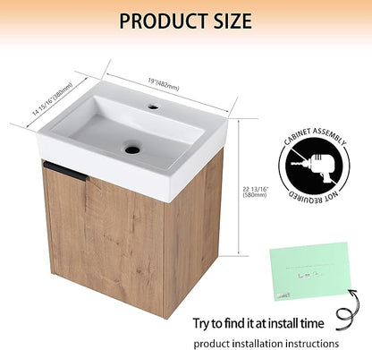 18" Bathroom Vanity with Sink, 18 Inch Floating Bathroom Vanity for Small Space, Modern Bathroom Vanity, Brown Wall Mounted Cabinet Set