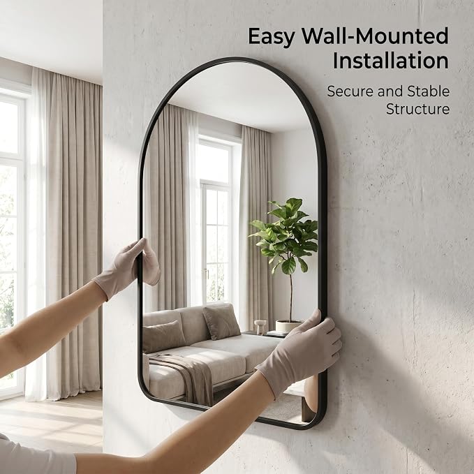 HARRITPURE 24"x36" Arched Bathroom Mirror Wall Mounted Black Arch Mirror | Vanity Aluminum Alloy Frame Arch Wall Mirror for Living Room, Bedroom, Entryway