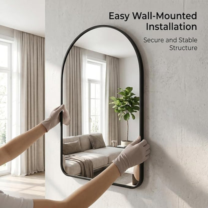 HARRITPURE 26"x38" Arched Bathroom Mirror Wall Mounted Black Arch Mirror | Vanity Aluminum Alloy Frame Arch Wall Mirror for Living Room, Bedroom, Entryway