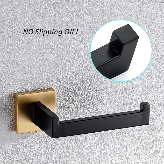 TURS Bathroom Accessory Set Black and Gold Towel Ring Set Stainless Steel Toilet Paper Holder Towel Ring Robe Hook Wall Mount