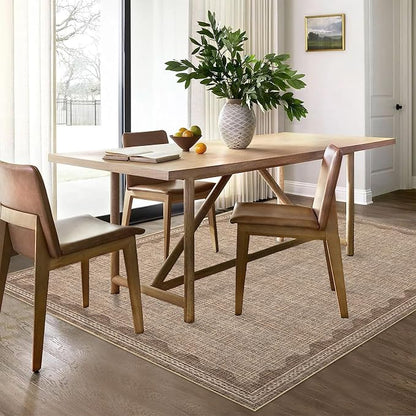 Garvee Living Room Rug 4x6 Washable Rug Modern Bordered Bedroom Rugs Coffee | Ultra Soft Non Slip Lightweight Floor Cover Low Pile Stain-Resistant Foldable Accent Carpet for Living Room Nursery Dorm