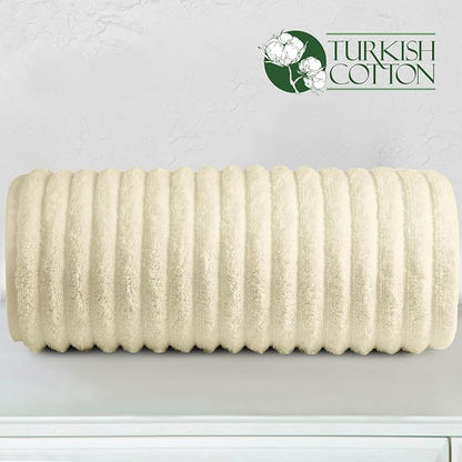 Elegant Comfort 100% Turkish Cotton Corduroy Ribbed Luxury Jumbo Bath Towel Ultra Soft - 35 x 70 Inch - Luxury Spa Premium Hotel Quality Highly Absorbent and Quick Dry Large Bath Towel, Ivory