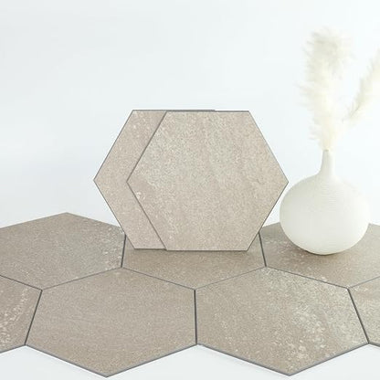 W&S 24-Sheets Beige Hexagon Peel and Stick Floor Tile, Faux Stone Peel and Stick Backsplash for Kitchen, Self Adhesive Luxury Flooring Tile DIY for Bathroom, Living Room, RV