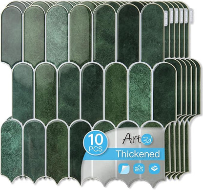 Art3d 10-Pack Arrowhead Design Tile Peel and Stick Backsplash, Dark Green | 12 x 12 Inch, Thickened Design, Heavy-Duty, Stain-Resistant, Durable, for Kitchen, Living Areas, Ideal for New Home Buyers