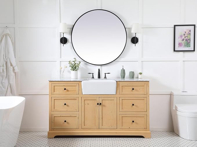 60" Pre-Assembled Bathroom Vanity with Sink, Solid Birch and MDF, Carrara White Marble Countertop Attached, Single Rectangle Porcelain Sink, 6 Soft-Close Drawers, Natural Wood