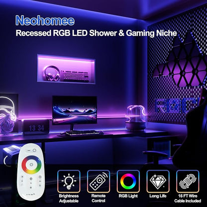 30X12 RGB Shower Niche, White Stainless Steel LED Wall Recessed Organizer, No Tile Needed Wall Niche for Bathroom Storage Built-in Installation