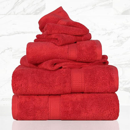 SUPERIOR Egyptian Cotton Ultra Plush & Absorbent, 6 Piece Set, Red | Quick Dry, Soft Luxury Towel Set, Bath Essentials, Guest Bath, Spa, 2 Bath, 2 Hand, 2 Face Towels, Madeline Towels