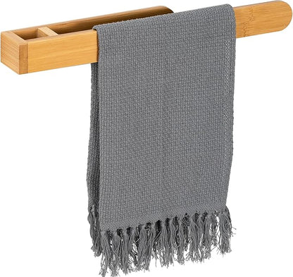 Self Adhesive Bamboo Towel Holder -- No Drilling Hand Towel Ring Strong Hold Self Adhesive Bathroom Towel Bar Bamboo Towel Rack Sticky Towel Hanger for Kitchen Living Room Bedroom