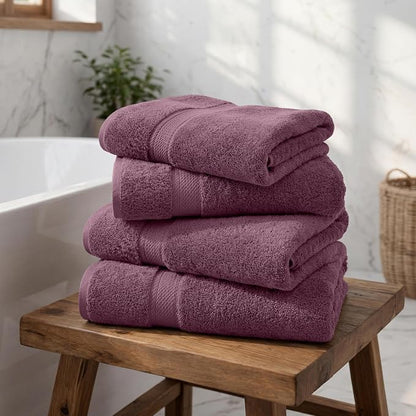 Superior Egyptian Cotton Plush & Absorbent, Bath Towel Set of 4, Plum | Quick Dry, Soft Luxury Towel Set, Bath Essentials for Bathroom, Guest Bath, Spa, 4 Piece Bath, Madeline Towels