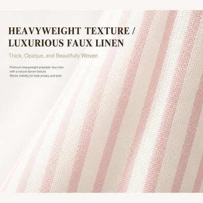 Farmhouse Shower Curtain Button Pink Stripe 72" W x 72" L | Farmhouse Style, Chic Button, Striped, Cotton Fabric, Rustic, Country, Natural Look, Washable, for Bathroom Bathtub