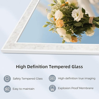 Tanmicoshomy White Shell Framed Rectangular Mirrors for Bathroom, 30x40 Inch Mirrors with Tempered Glass for Bedroom Living Room or Entryway, Wall Mounted Horizontal or Vertical Hanging