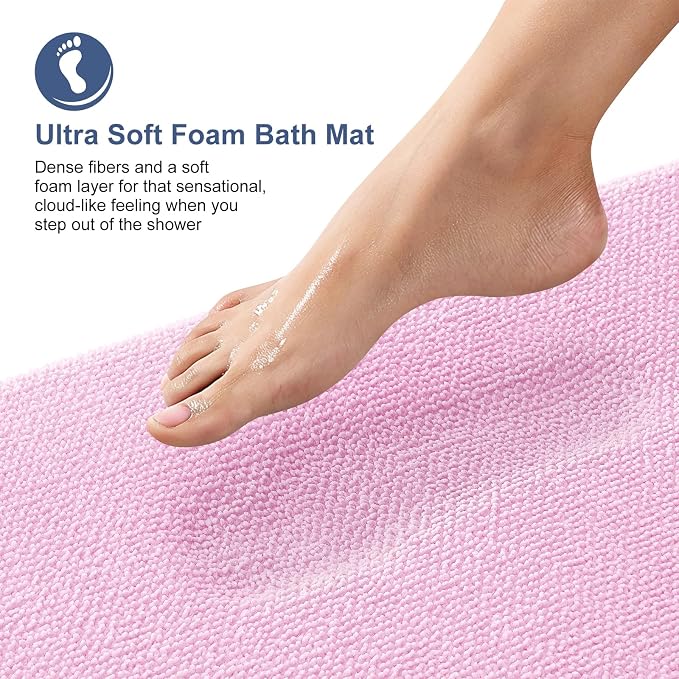 OLANLY Thick Memory Foam Small Bathroom Rug 24x16, Absorbent Bath Mat, Pink | Soft Quick Dry Bath Rugs, Non-Slip Carpet, Machine Washable Mat for Bathroom Floor, Tub and Shower, Home Decor Accessories