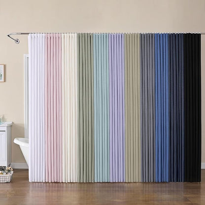 OVZME Extra Long Shower Curtain Set - 84 Inch Long Waffle Weave Heavy Duty Cloth Shower Curtain for Bathroom, Luxury Weighted 230GSM Bath Curtain Set with 12 Plastic Hooks, 72Wx84L, Glacier Blue