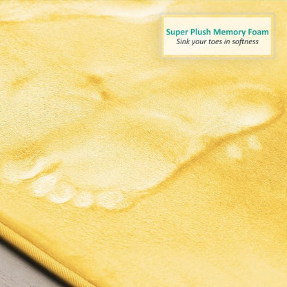 Clara Clark 3 Piece Bathroom Rugs Bath Mat Set, Velvet Memory Foam Bath Mats for Bathroom - Non-Slip, PVC Backing Bath Rugs, Washable - Dries Quickly, Yellow