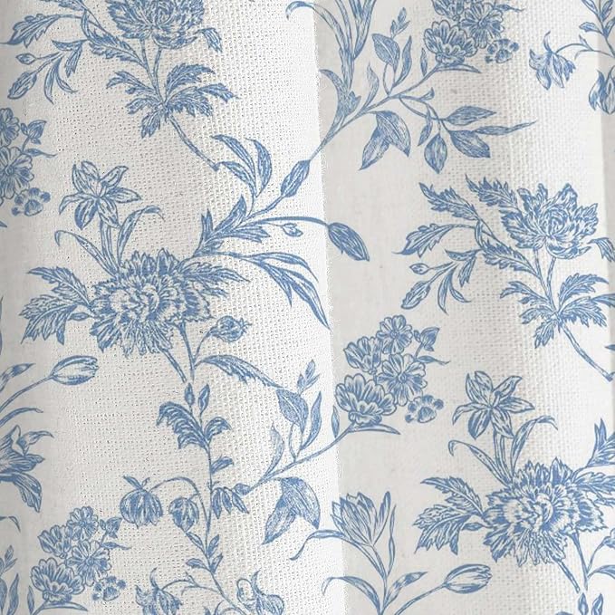 WOUVMA Extra Long Shower Curtain Blue Floral Cotton Cottagecore Shower Curtain for Bathroom 72" W x 84" L