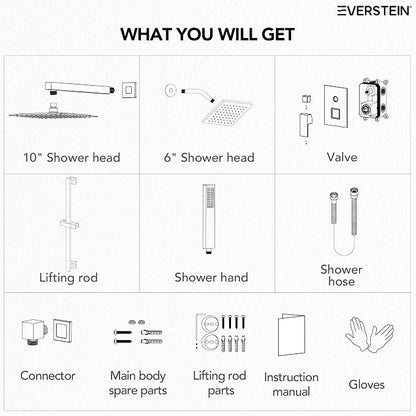 10" High-Pressure Rainfall Shower Faucet with Handheld Spray, Wall Mount Dual Shower Head System with Slide Bar (Matte Black)
