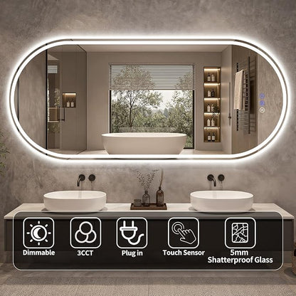 Oval LED Bathroom Mirror, 30"x 71" Led Full Length Mirror | Frameless Large LED Mirror with Front Light & Backlit, Anti-Fog, Dimmable Wall Mounted Lighted Mirror, Smart Bathroom Mirror