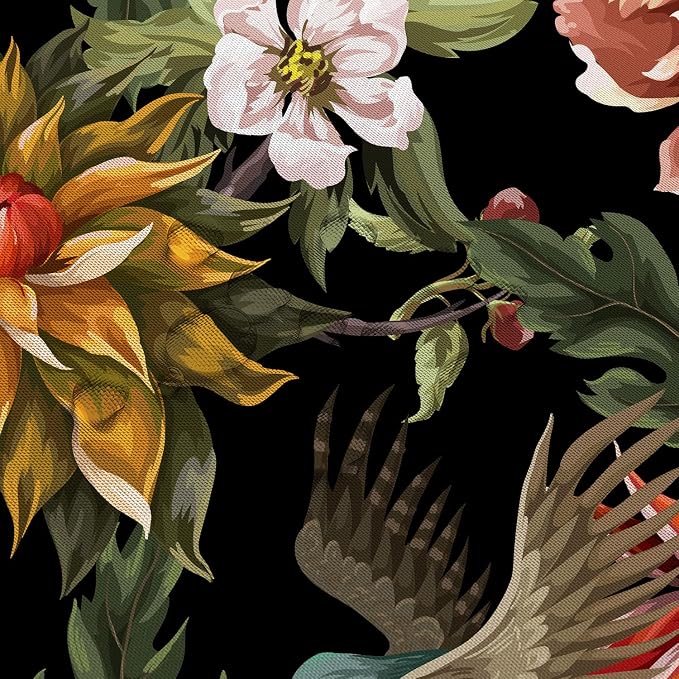 GOAOK Black Boho Floral Shower Curtain, Bright Abstract Bohemian Tropical Leaves Plant Flower Botanical Bird Shower Curtain Set, Modern Aesthetic Boho Chic Fabric Shower Curtain 12 Pack Hooks, 72X72