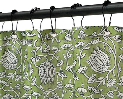 MUGINYU Sage Green Floral Shower Curtain Vintage Block Print - 72x72 Inches,Cotton Blend Cloth Fabric Farmhouse Decorative French Country Bathroom Decor, Cottagecore Aesthetic Pattern