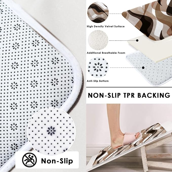 Bathroom Sets with Shower Curtain and Rugs, 4 Pcs, Geometric Ombre | Abstract Modern Lines Bathroom Decor Set with Toilet Lid Cover, Non-Slip Bath Mats and Accessories 12 Hooks