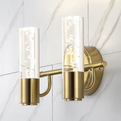 JONATHAN Y 10.75" Brass Gold Modern Integrated LED Vanity Light Wall Sconce for Bathroom, Clear Bubble Acrylic Shade Minimalist Art Deco Light for Hallway, Entryway, 4000K (JYL7223B)
