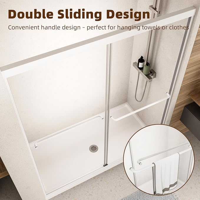 Royal Guard 44-48" W x 72" H Double Sliding Shower Door,Matte White | Semi-Frameless Glass Shower Door with 1/4'' (6mm) Clear SGCC Tempered Glass,Bypass Shower Enclosure,Easy to Clean&Waterproof