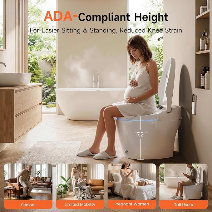 Smart Toilet with Bidet Built In, One Piece Electric Toilets|ADA | Auto Open/Close|17.2'' ADA|Powerful Siphon Flush|Foot Sensor Operation|Instant Warm Water,Dryer|LED Display & Night Light