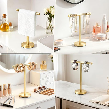 T-Shape Bath Hand Towel Holder Standing (Golden -1 Pack) | Weighted Stainless Steel Base Helps Prevent Tipping While The Open T-Shape Keeps Towels Dry on Bathroom Countertops