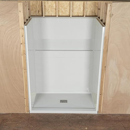 WOODBRIDGE 60"L x 32"W Shower Combo Kits with Glue Up Shower Walls in Glossy White and Shower Base with Center Drain in White