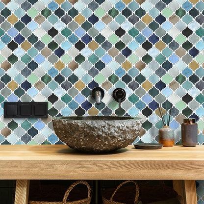 STICKGOO Arabesque Peel and Stick Backsplash, 12”X12” Backsplash Tile for Kitchen Peel and Stick, Self Adhesive Wall Tile Stick on Tiles (Thicker Design, Multicolor Look)