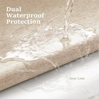 Tan Ringless Linen Textured Shower Curtain with Snap in Liner, 72x75 | 3 in 1 Hotel Shower Curtain Set, Removable Liner, Waterproof & Washable, Mesh Top Window, Durable Fabric, Easy to Install