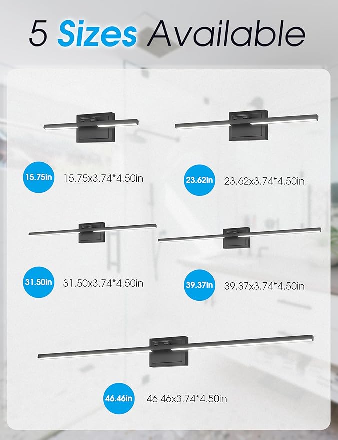 VOLISUN Bathroom Vanity Light 24 inch, 5CCT Dimmable, 24W LED Bathroom Light Fixture Over Mirror, Black Bar Vanity Lights for Bathrooms Mirror Cabinets -ETL Certificated