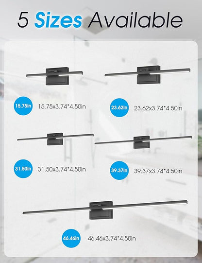VOLISUN Bathroom Vanity Light 24 inch, 5CCT Dimmable, 24W LED Bathroom Light Fixture Over Mirror, Black Bar Vanity Lights for Bathrooms Mirror Cabinets -ETL Certificated