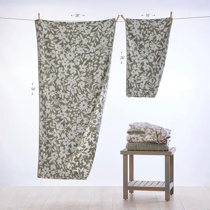 SKL Home Bedford Floral Bath Towel, Premium 100% Cotton, Sage | 600 GSM weight. Spa-level quality. Soft, & absorbent, reversible jacquard.