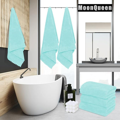 MOONQUEEN 2 Pack Premium Bath Towel Set - Quick Drying - Microfiber Coral Velvet Highly Absorbent Towels - Multipurpose Use as Bath Fitness, Bathroom, Shower, Sports, Yoga Towel (Frozen Blue)