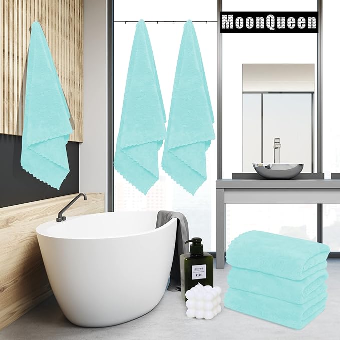 MOONQUEEN 6 Pack Premium Bath Towel Set - Quick Drying - Microfiber Coral Velvet Highly Absorbent Towels - Multipurpose Use as Bath Fitness, Bathroom, Shower, Sports, Yoga Towel (Frozen Blue)