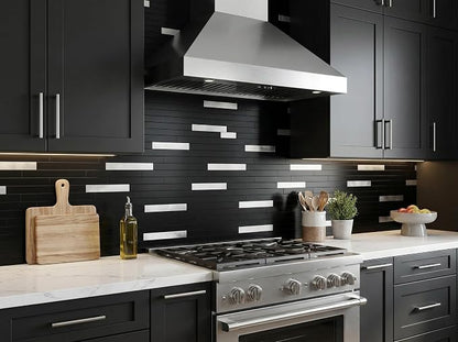 Yipscazo 2 Sheets Peel and Stick Stone Metal Backsplash, PVC Wall Tiles Stick on Tiles for Backsplash Kitchen, Bathroom, Fireplace (6'' X 12'', Black)