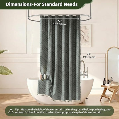Extra Long Shower Curtains 72 x 78 Inches Tufted Chevron Light Gray Shower Curtains Fabric for Bathroom Modern Shabby Chic Waterproof Cloth Shower Curtain