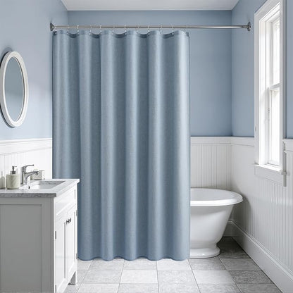Extra Long Linen Shower Curtain 84 Inch Long for Bathroom Shower Curtains Set with Hooks Boho Farmhouse Fabric Neutral Cloth Modern Cottage Core Waterproof,Stone Blue