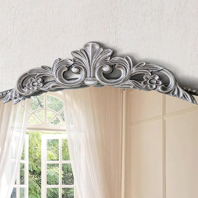 Micasso Vintage Silver Arched Mirror: 36"x29" Baroque Antique Wall Mirror | Traditional Ornate French Decorative Wall Mirror for Bedroom/Bathroom/Entryway/Hallway/Dresser/Vanity/Mantel/Nightstand