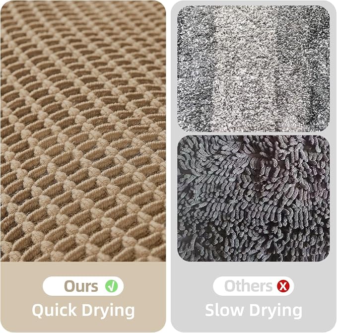 TYUU Waffle Bath Mat, Boho Bathroom Rugs Non Slip Washable, 48x24 Khaki | Super Absorbent Quick Dry Bath Rug, Non-Slip Backing, Soft Waffle Boho Farmhouse Bathroom Mats, Tub, Shower & Home Decor