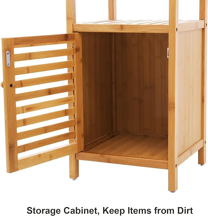 SONGMICS Bamboo Bathroom Storage Floor Cabinet, 4 Tiers Multifunctional Floor Shelving Unit, Free Standing Tower Corner Rack, Natural UBCB50Y