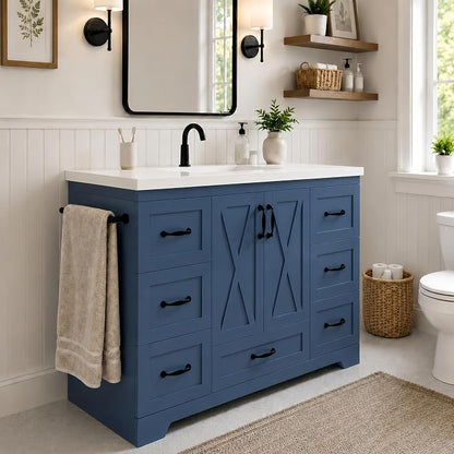 Bellemave 48" Bathroom Vanity with Sink, Bathroom vanities, Green Bathroom Vanity with Drawers, Sink Cabinet, Navy Blue, 48"