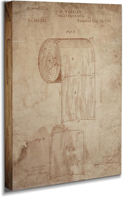 Renditions Gallery Toilet Paper Patent Drawing Gallery Wrapped Canvas Wall Art, 24x36, Vintage