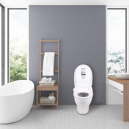 Lotus Bidet ATS-500 Remote Elongated | Wireless Remote Control, Heated Toilet Seat with Adjustable Warm Water Wash, Stainless Steel Nozzle, Warm Air Dryer, Eco Mode, Easy DIY Installation